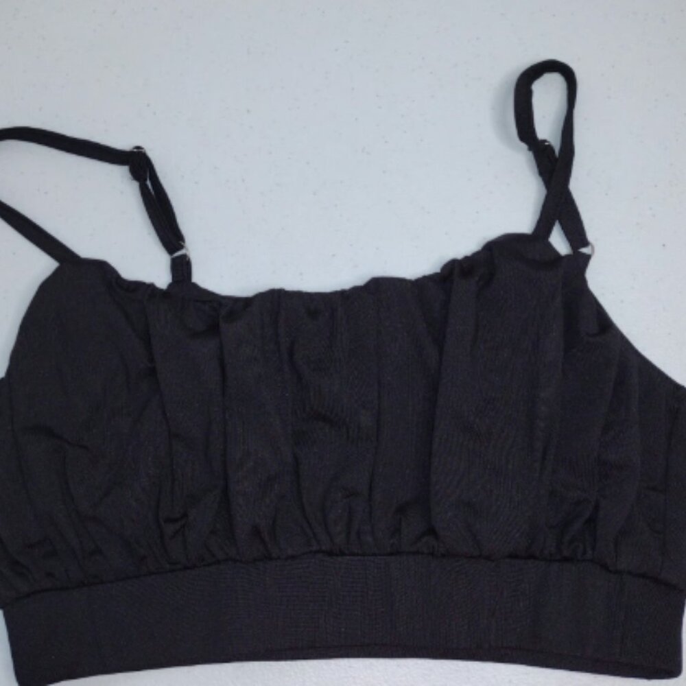 Forefair Black Crop Top Women Spaghetti Strap Pleated Front Shirt Small (G1)
